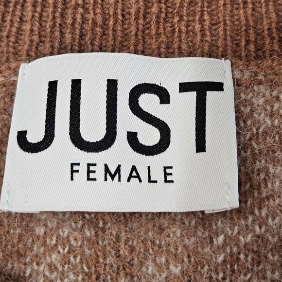 Just Female Sweater Medium Jungle Knit Wool Mohair Animal Print Brown/White - Picture 12 of 12